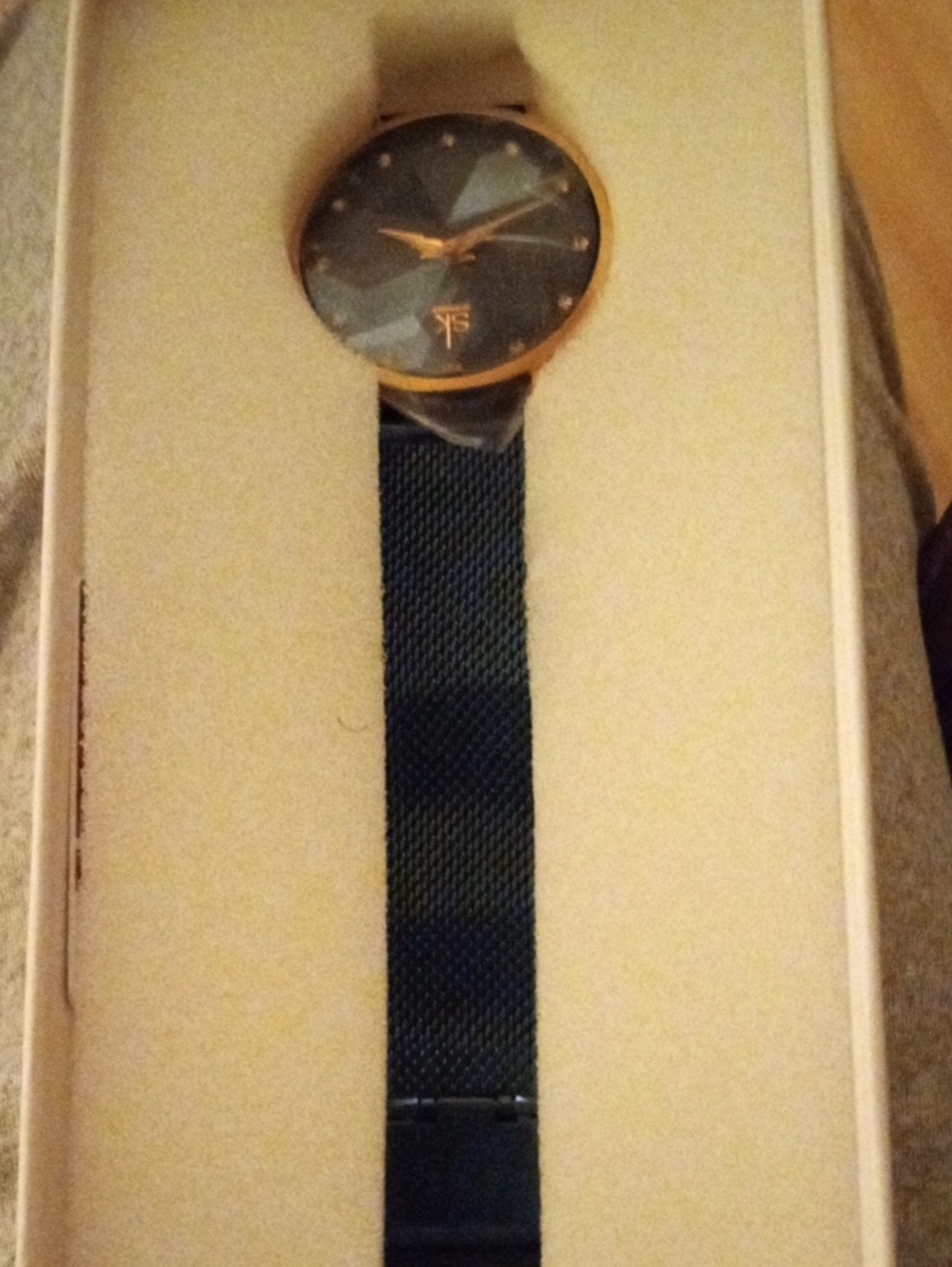 Men's Blue Dial Mesh Strap Watch with Gold Case